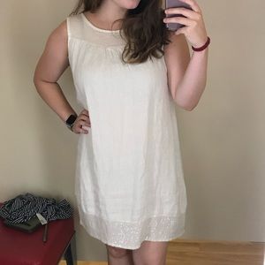 Linen and Sequin Cream White Shift Babydoll Dress